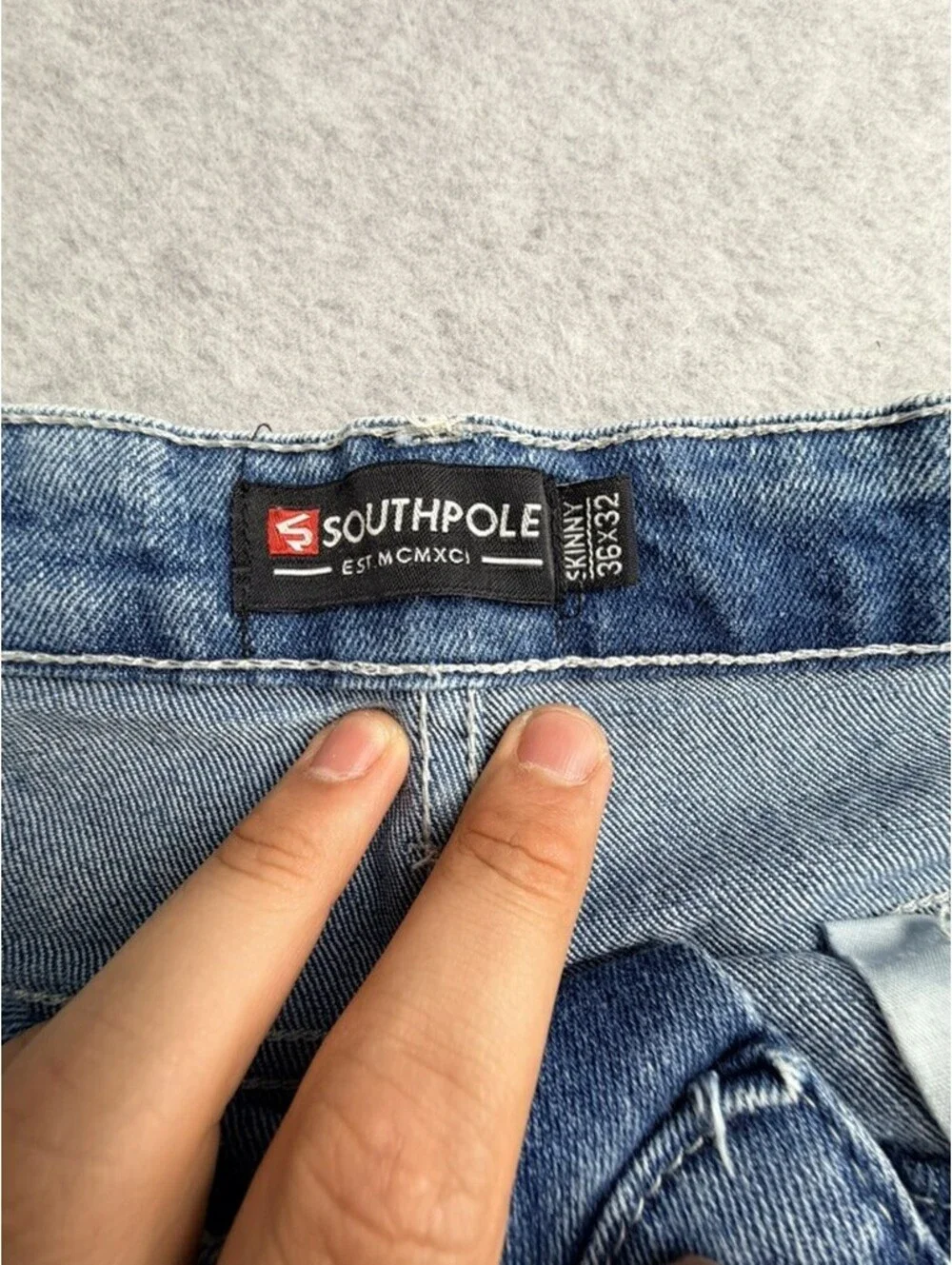 Southpole Mens Skinny Jeans 36x32 Acid Wash Blue Stretch Denim 5 Pocket